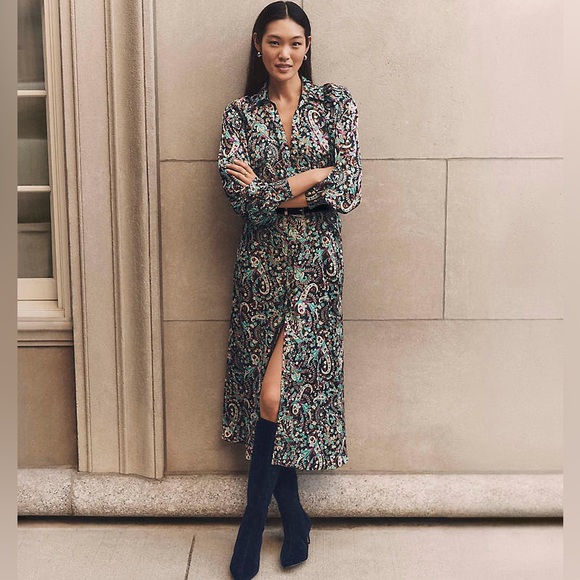 Ann Taylor Dresses & Skirts - NWT Ann Taylor Midi Long Sleeve Floral Paisley Belted Buttoned Shirtdress